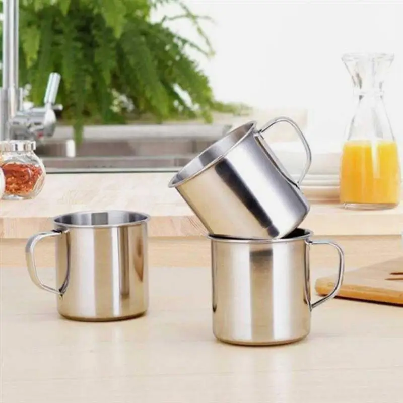 2pcs 100ML Stainless Steel Water Mugs Drinking Cups Metal Camping Cup Coffee Cup With Handle For Kindergarten Kids