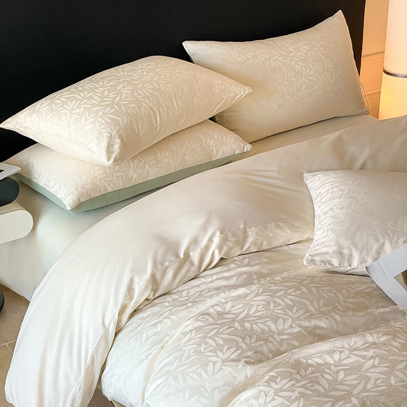 Set Seprai Putri Ins 100% Katun Warna Solid Ramah Kulit 4 Buah Set Seprai dengan 2 Sarung Bantal Ukuran Twin Double Queen