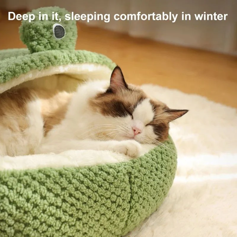 New Deep Sleep Comfort In Winter Frog Cat Bed Little Mat Basket Small Dog House Products Pets Tent Cozy Cave Nest Cat House