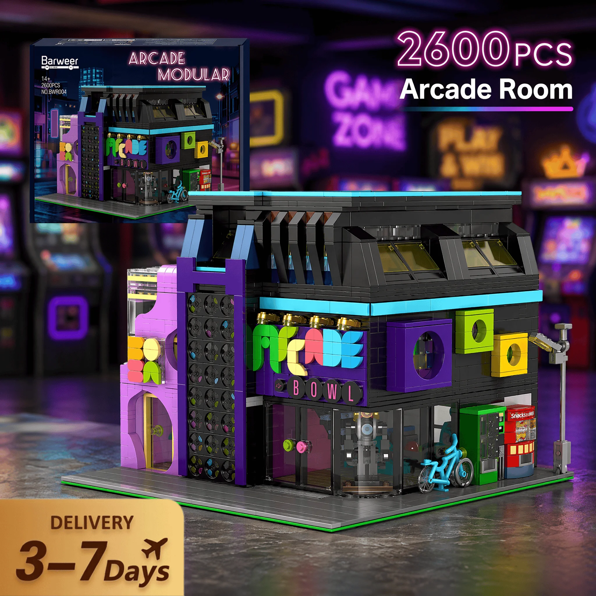 Kit de Briques Modulaires Cyberpunk LED pour Salle d'Arcade, Maquette de Ville, Architecture, Jeu de Construction Créatif, Cadeau pour Adulte, 2600 Pièces
