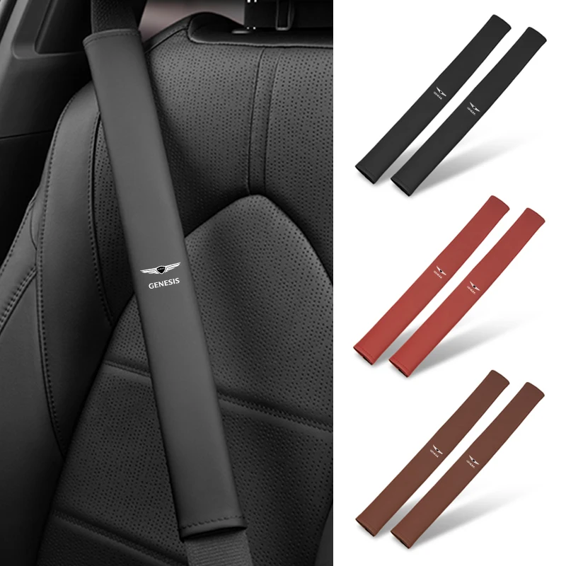 Car Seat Belt Shoulder Pad Extended Leather Safety Belt Protection Cover For Genesis Coupe Logo G70 G80 G90 GV60 GV70 GV80 EV BH