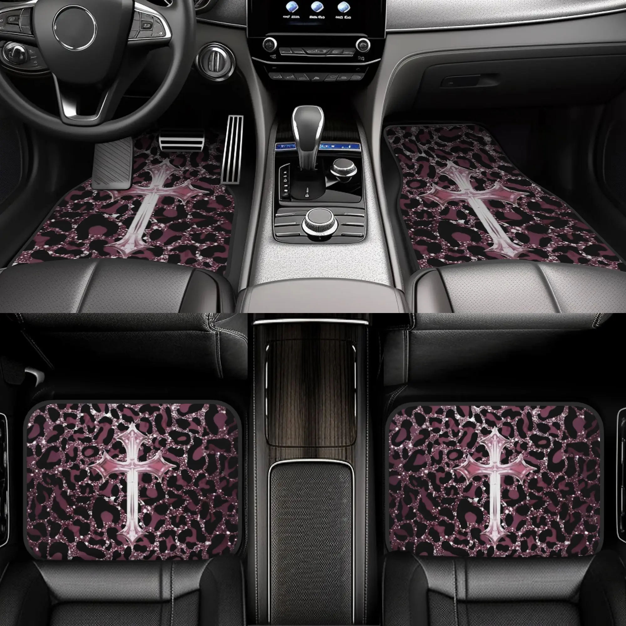 4pcs Leopard Print Car Floor Mats, Full Coverage Easy-Clean Interior Additions, Universal Fit For All Seasons. Made With Premium