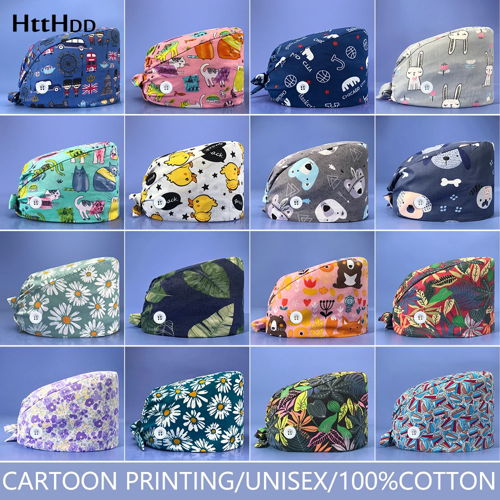 

Veterinary Operating Room Hat Surgical Cap Clinical Buttons Hats Unisex Nurses Hat Pet Beauty Salon Eye Hospital Doctor Work Cap