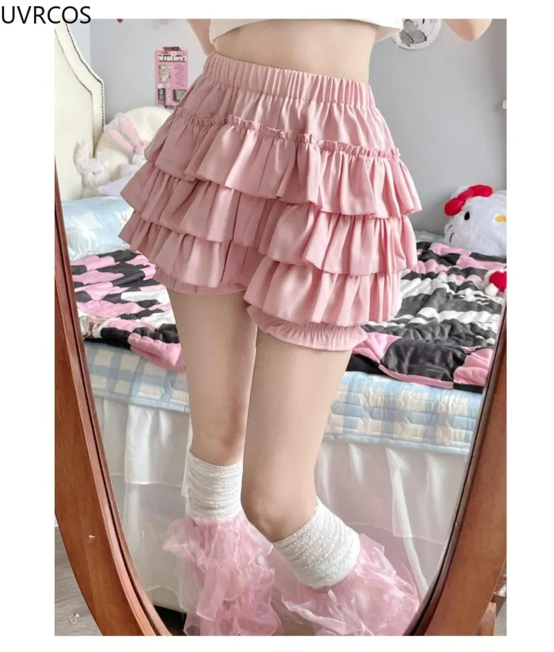 Harajuku Y2k Lolita Safety Short Pants Women Kawaii Ruffles Bloomers Knickers Japanese Cute Elastic Waist Pumpkin Shorts Skirts