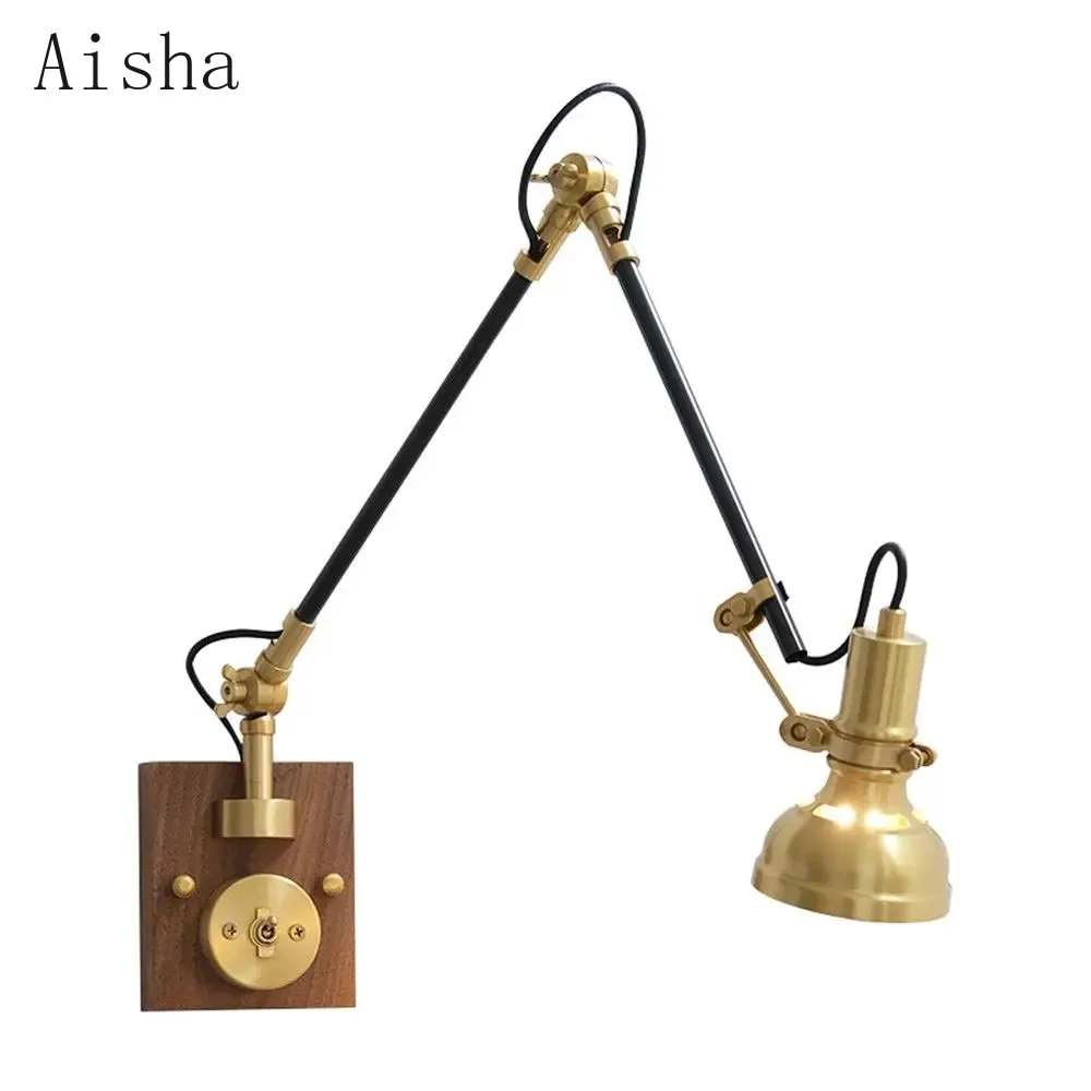 Nordic Retro Copper Bedside Wall Lamp Multifunctional Universal Creative Industrial Style Sconces for Home Study Decoration