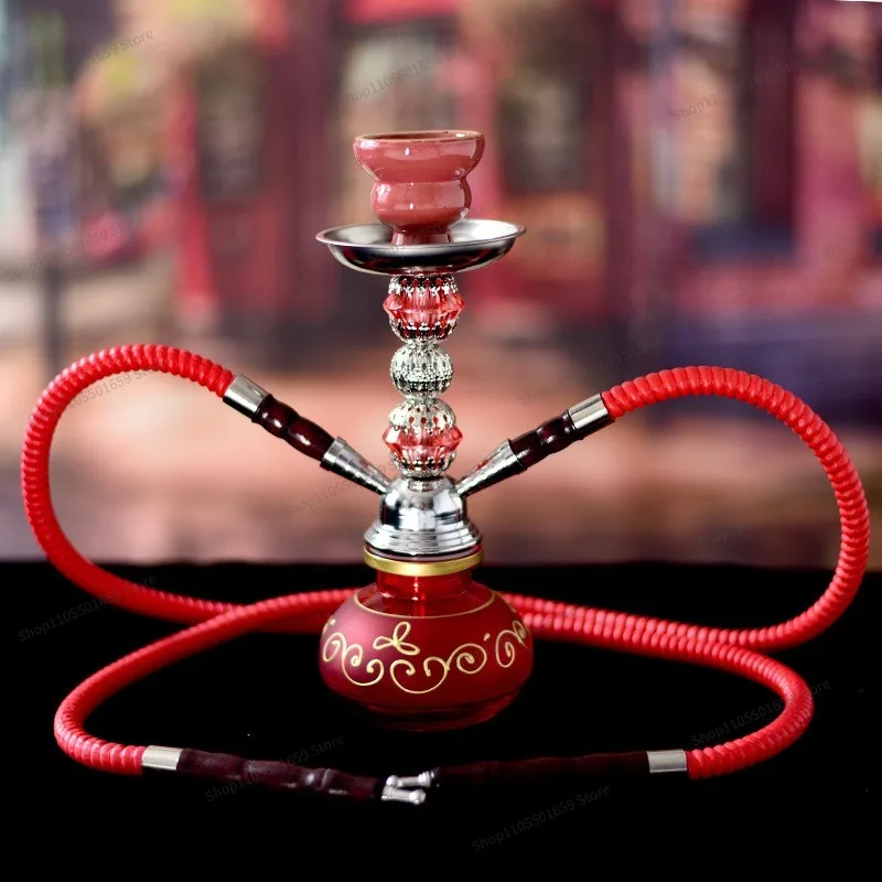 For Hookah Set Small Hookah Decorative Pot Openwork Metal Double Tube
