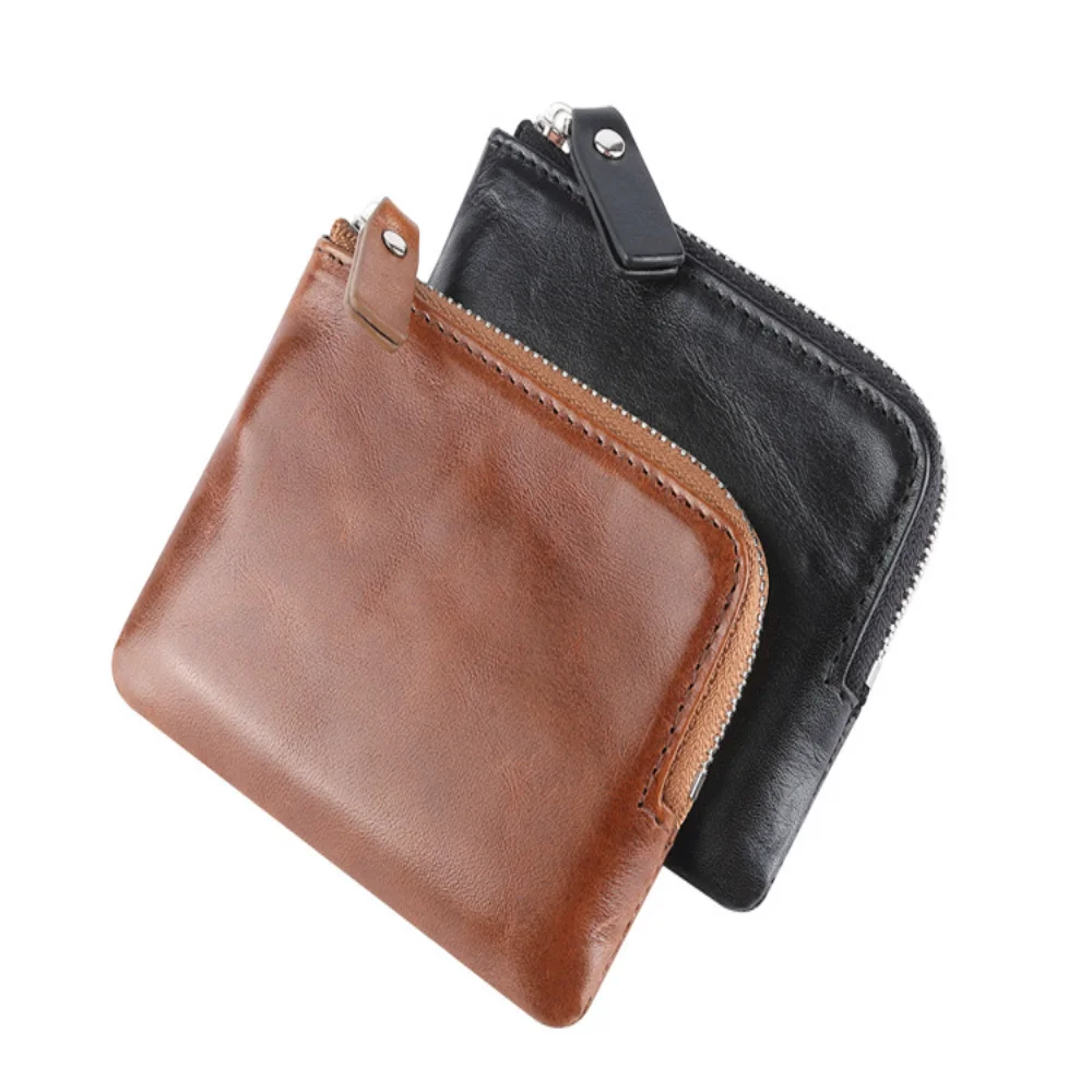 Top Layer Cowhide Men's and Women's Key Bag Coin Purse Small Handbag Credit Card ID Holder Zipper Mini Wallet Mini Purse