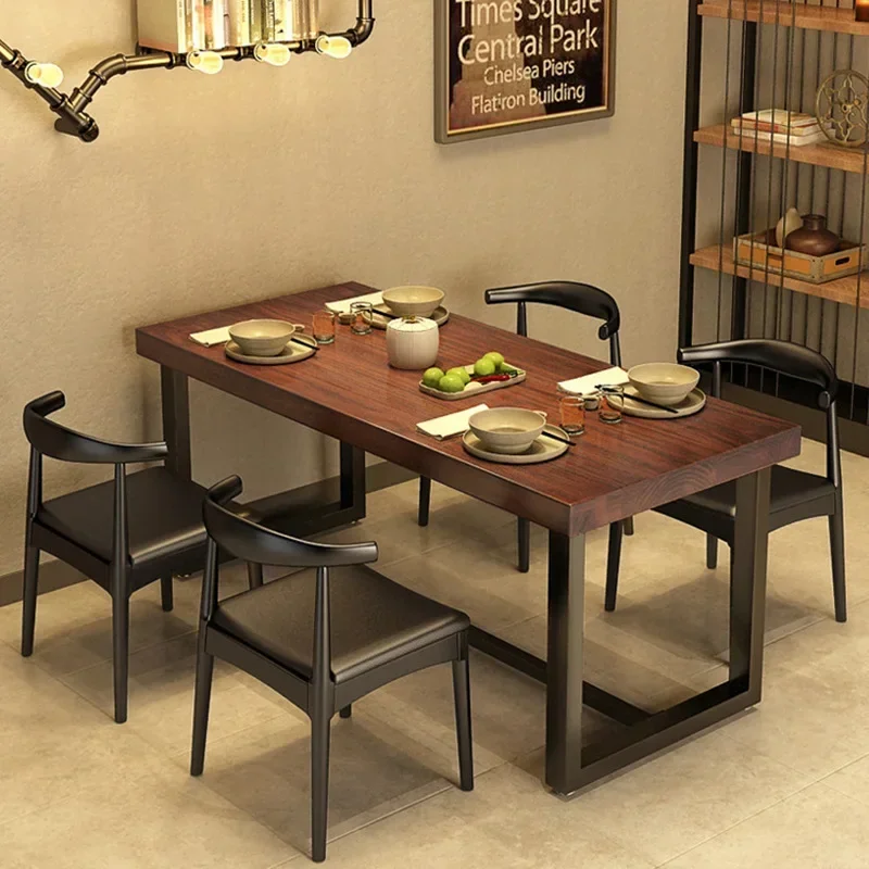 

Premium American solid wood commercial dining table and chair set_Industrial style restaurant dining table