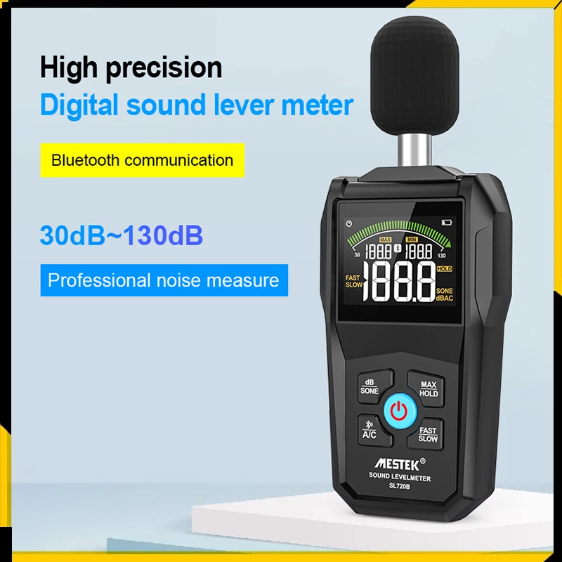 Digital Sound Level Meter 30~130dB Professional Sonometer Noise Tester Handheld Decibel Detector with Bluetooth Communication