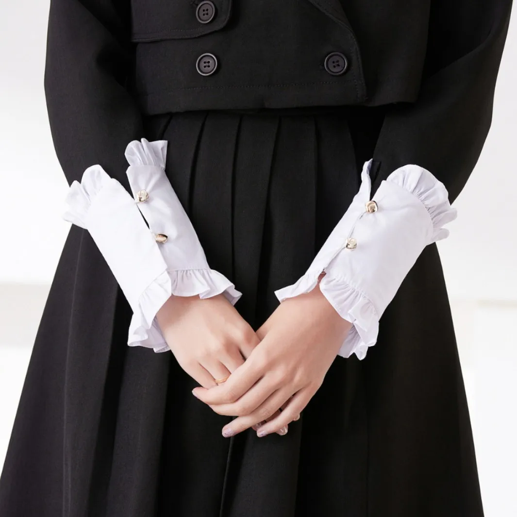 

Women Shirt Fake Sleeved Winter Wrist Cuffs Detachable Lace Ruffled Shirts Sweater False Sleeves White Hand Decorative