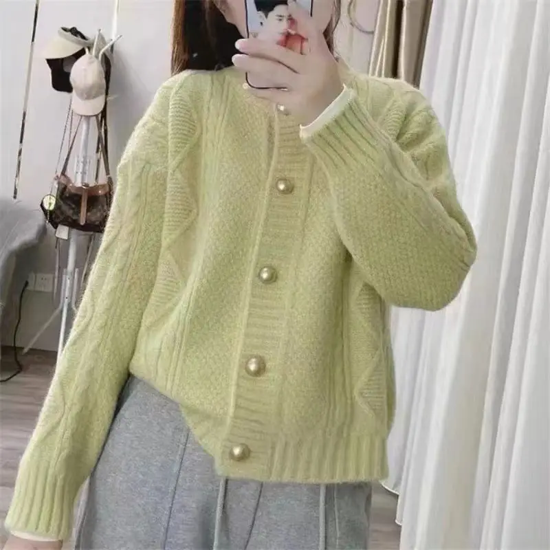 

New Diamond Round Neck Sweater Lazy Style Sweater Single-breasted Korean Versatile Jacket for Women Autumn Winter
