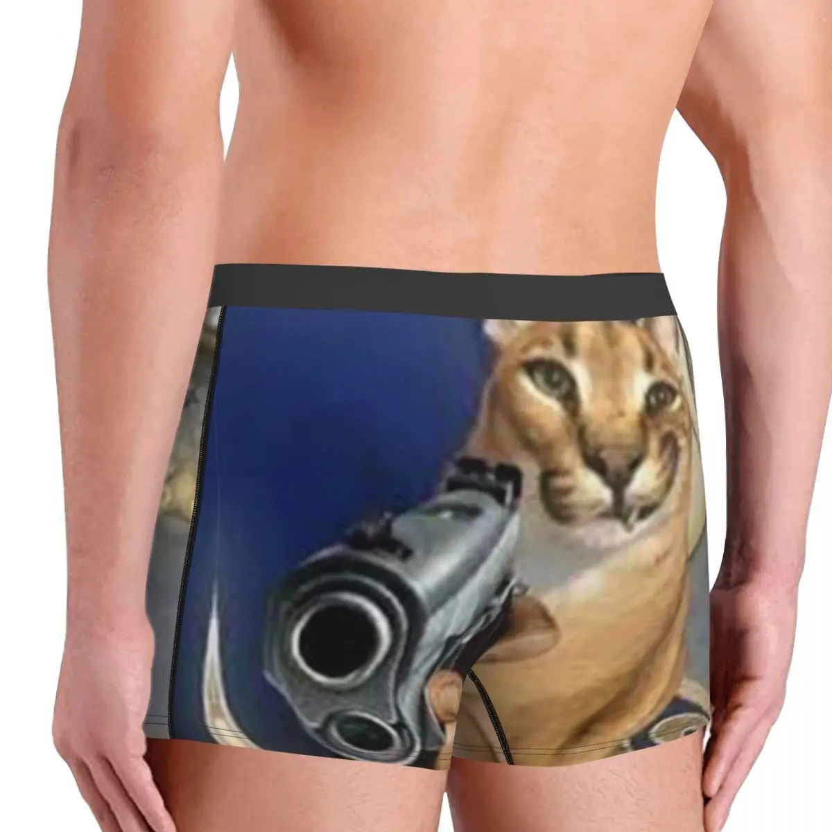 Big Floppa Gangsta Cat Underwear Men Print Custom Boxer Shorts Panties Briefs Soft Underpants