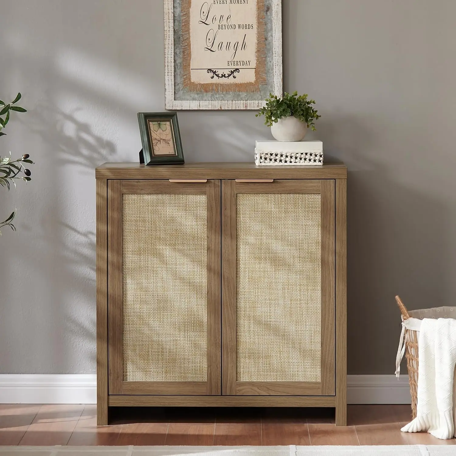 Rattan Storage Sideboard Cabinet with Adjustable Shelves & Buffet Cupboard Console for Living Room Kitchen, Set of 2, Customized