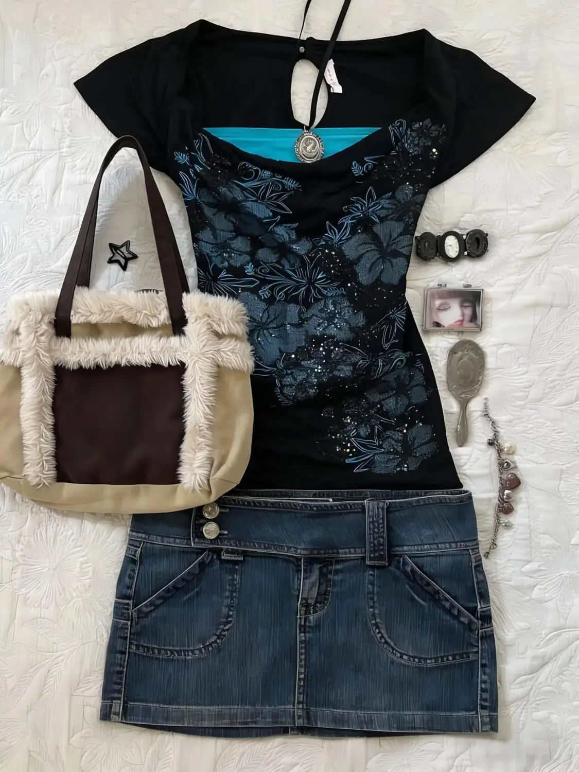 Summer Fake 2 Piece T-shirt Goth Punk Slim Vintage Women's T-shirt Y2k 2000s Streetwear Crop Top Backless Harajuku Tee Shirt Emo