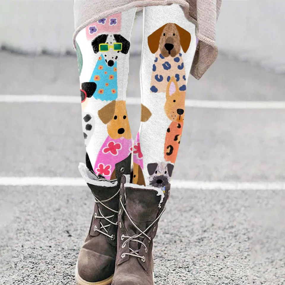 Leggings de mujer con estampado Floral de gatos, pantalones de poliéster y LICRA elásticos con Control de cintura, ropa de calle para exteriores para otoño e invierno