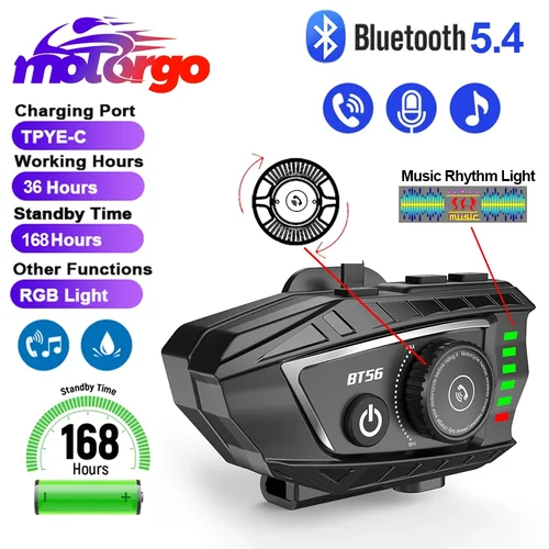 BT56 casco de motocicleta auriculares Bluetooth BT5.4 llamada con manos libres reducción de ruido inalámbrica auriculares impermeables con luz RGB