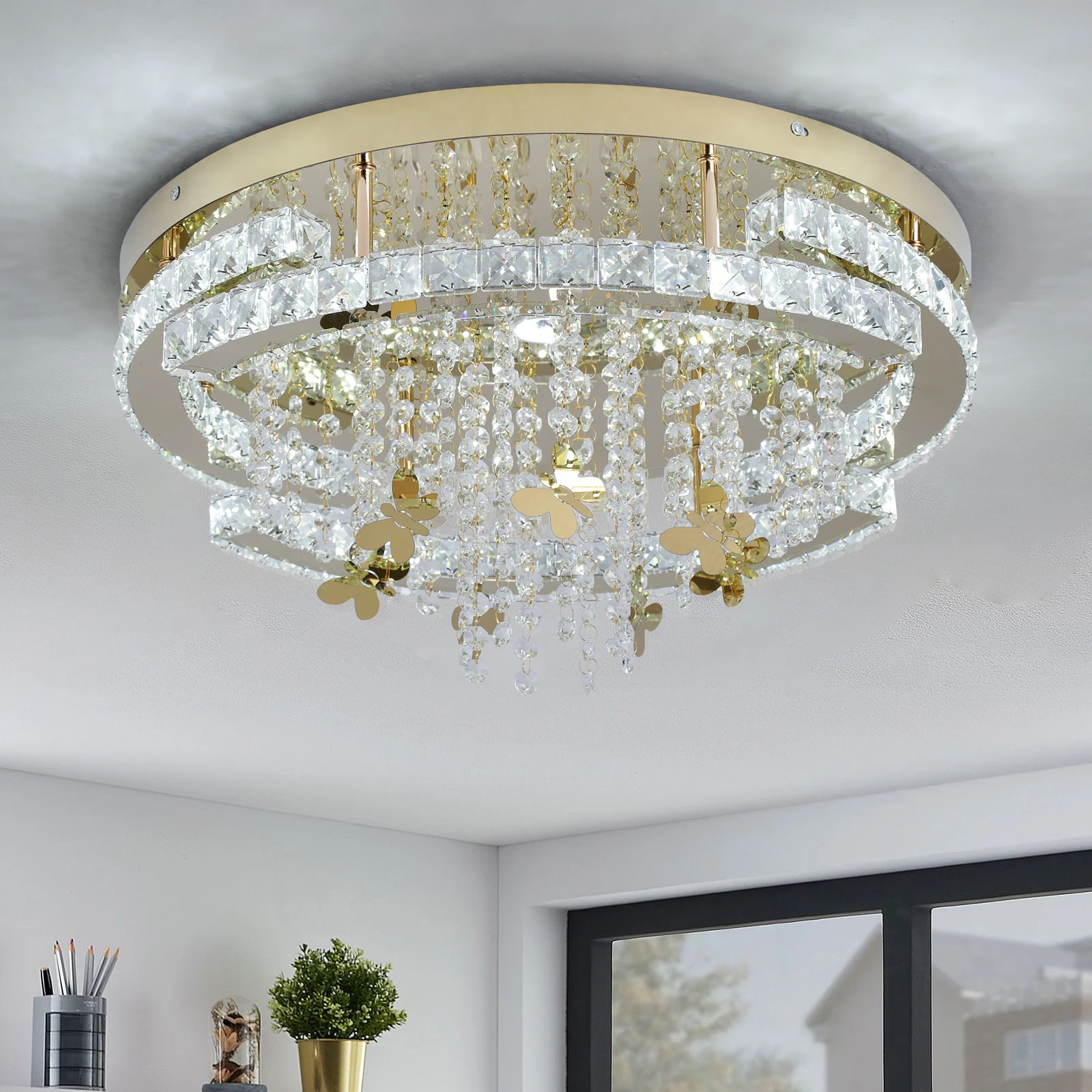 LED Ceiling Light Golden Crystal Chandelier Modern Luxury Crystal Glass Pendant Lighting for Living Room Bedroom Hallway