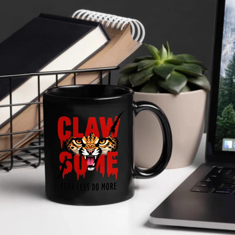 Ceramic mugs, black claws, some fear less, do more, leopard design, coffee teacups, suitable for home, office, gym, gifts