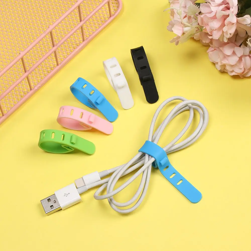 5pcs Soft Headphones Organizer Earphone Cable Ptotector Cord Clip USB Wire Tie 4 Holes Cable Winder