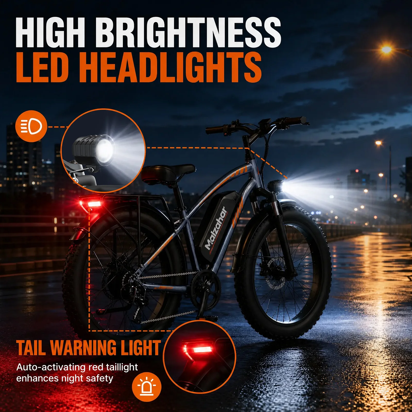Bicicleta Eléctrica Malzahar F01 48V 23.4Ah para Adultos, Neumáticos Gruesos de 26*4 Pulgadas, 7 Velocidades, Asistencia Eléctrica, Alcance de 60-80 km, Motor de 250W, Batería de Litio Extraíble, Frenos de Disco, Todoterreno, Nieve, Arena, Playa, Carretera, Bicicleta Eléctrica para Desplazamientos con Asiento Trasero