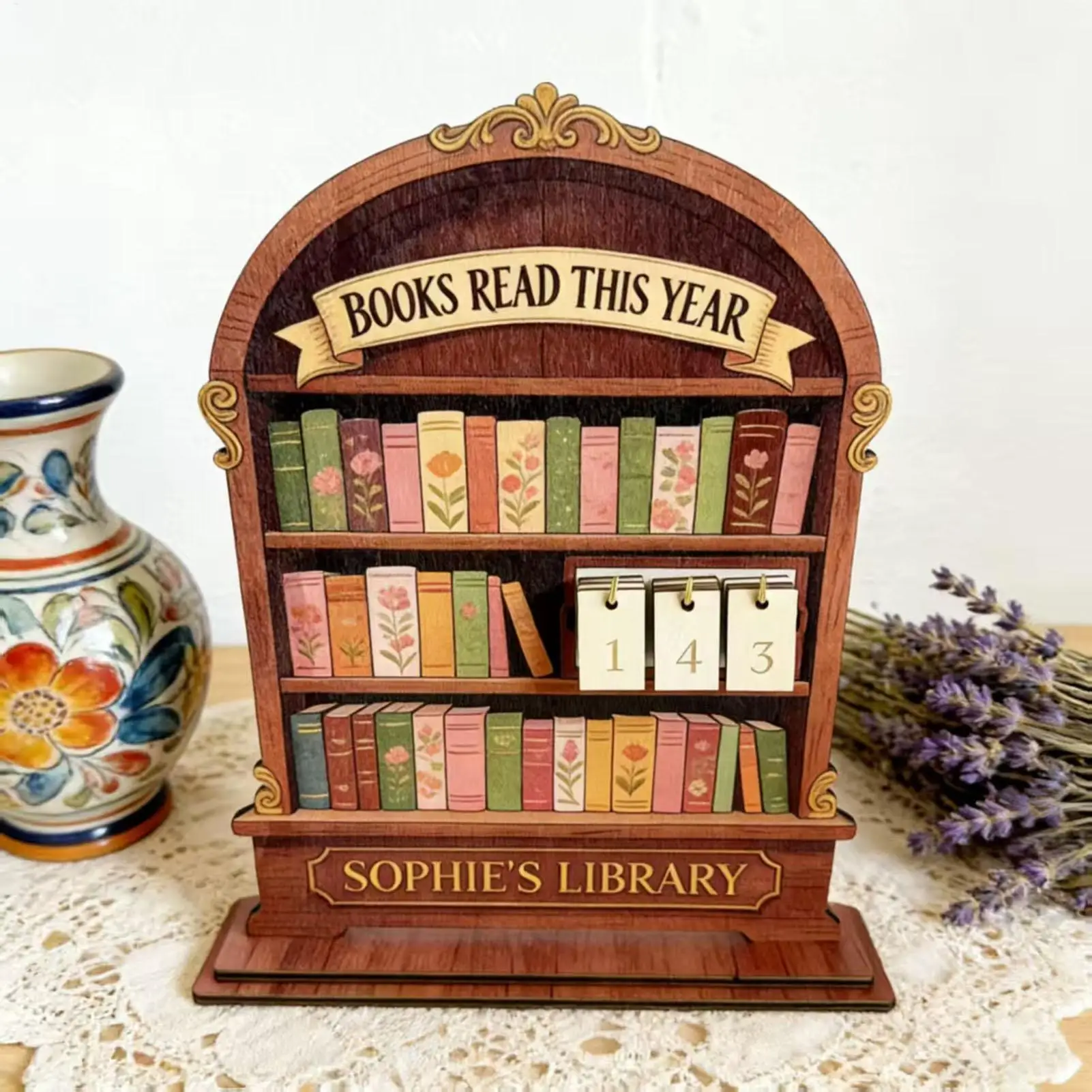 Books Read This Year Sign Wooden Encouraging Tracker Book Counter for Reading Goal for Home School Library Bookshelf Bedroom