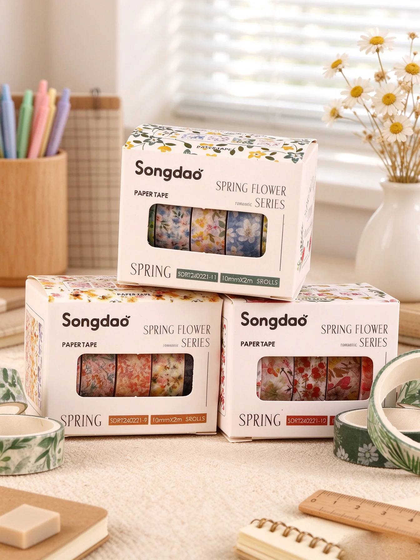 5 Rolls/Box 10mm x 2m Watercolor Floral Washi Tape Set Flower Leaf Masking Tape for Journaling Scrapbooking Planners DIY Crafts