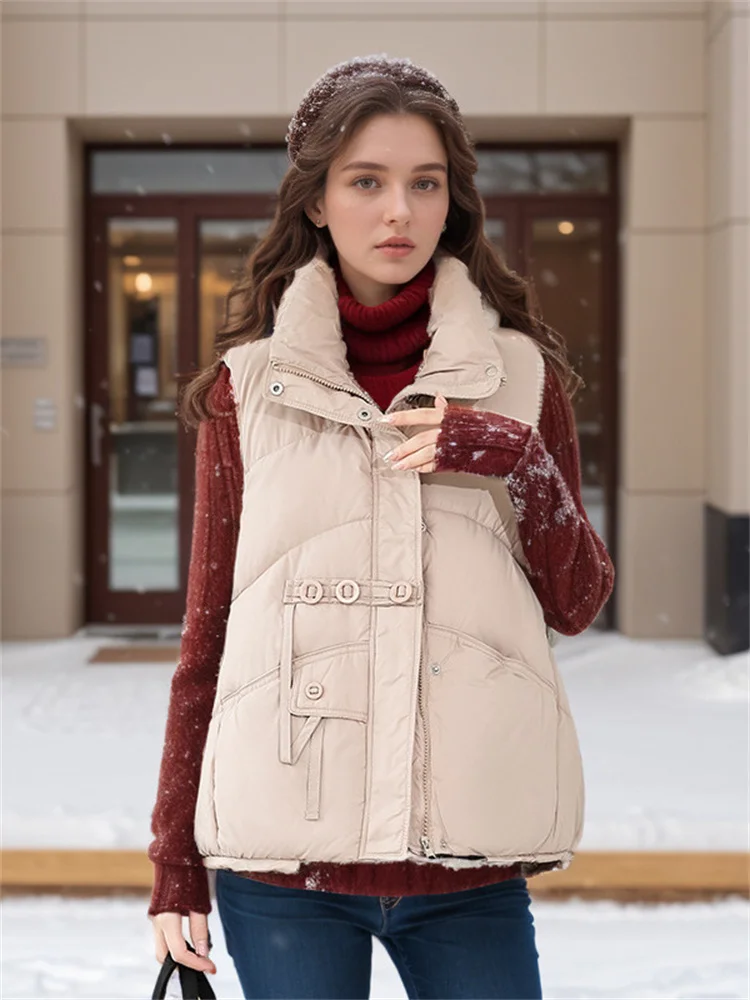 

Woman Puffer Vest Winter Jacket 2024 New Design Casual Coat Stand Collar Pockets Warm Thick Zipper Coat Woman Winter Clothes