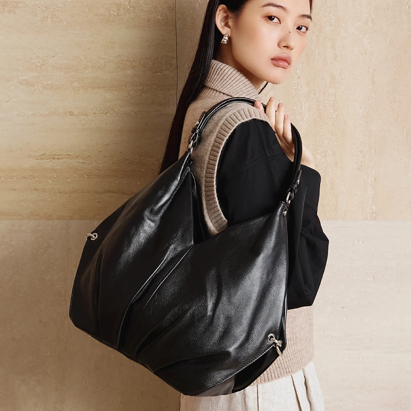 

Burminsa 100% Cowhide Genuine Leather Large Hobo Shoulder Bags For Women 2025 Luxury Designer Crescent Tote Work Ladies Handbags