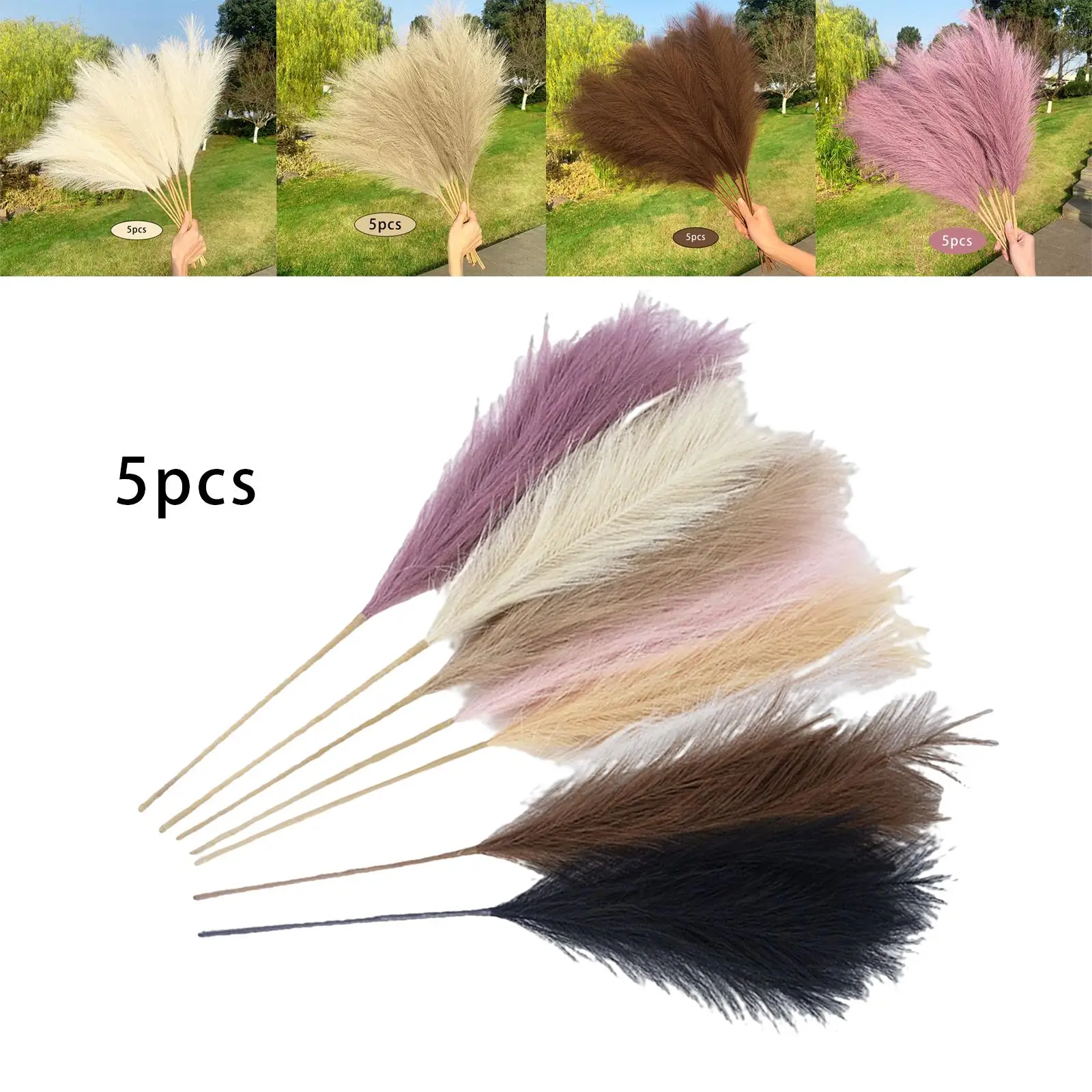 5 Pieces Artificial Pampas Grass 70cm Tall Fake Pompous Flower DIY Wedding Party view 4
