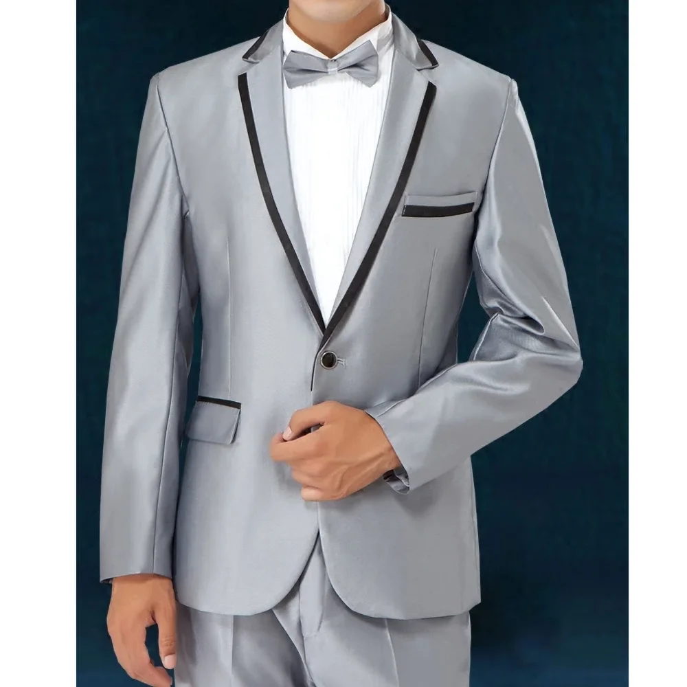 

New Fashion Men Suits Satin Chic Notch Lapel One Button Male Blazer with Pants Prom Casual Groom Wedding Tuxedo 2 Pieces Set