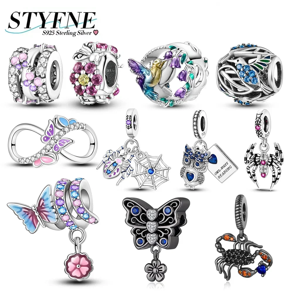 

Women 925 Sterling Silver Butterflies Bees Spiders Scorpions Charms Pendants Fit Original Bangle Bracelet DIY Jewelry Gift