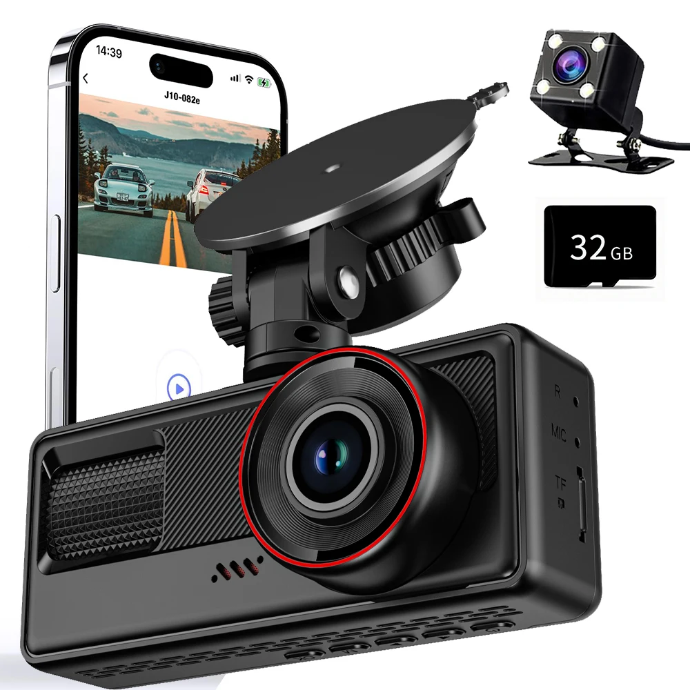

Видеорегистратор HT для автомобиля с Wi-Fi, FHD1080P, трехканальный, для записи видео внутри салона, видеокамера-регистратор