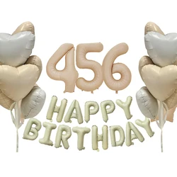 1set 16inch Happy Birthday Foil Letter Balloons Retro Beige Coffee Heart Balloons for Kids Adults Happy Birthday Party Decor
