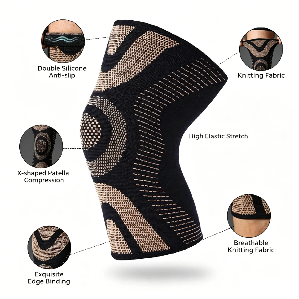 1/2PCS Copper Knee Braces for Men & Women -Knee Supports Copper Compression Knee Sleeve for Running, Working Out, Fitness, Sport