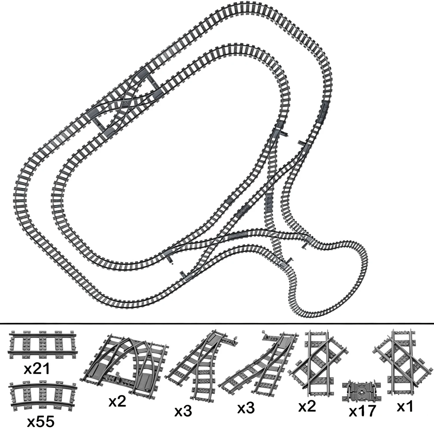 DIY Complex Figure Loop Train Layout Bricks Toys City Train Railway Track MOC Building Blocks Rail Train Compatible With LEGO