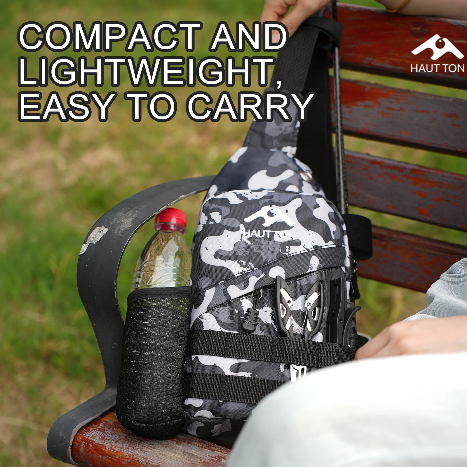 حقيبة ظهر HAUT TON متعددة الوظائف لصيد الأسماك في الهواء الطلق وخفيفة الوزن ومحمولة من أكسفورد مقاومة للماء ومقاومة للاهتراء
