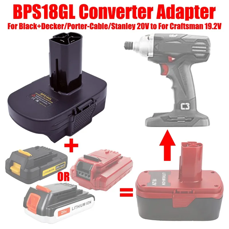 ALASICKA Battery Adapter BPS18GL for Black+Decker/Porter-Cabler/Stanley 20V Li-ion Battery To Fit for Craftsman 19.2V Power Tool