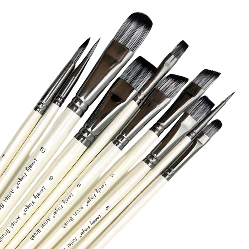 Paint Brush Set，10pcs Artist Brushes for Painting with Round,Flat,Angle,Filbert ,Professional Art Quality on Canvas, Wood, Face
