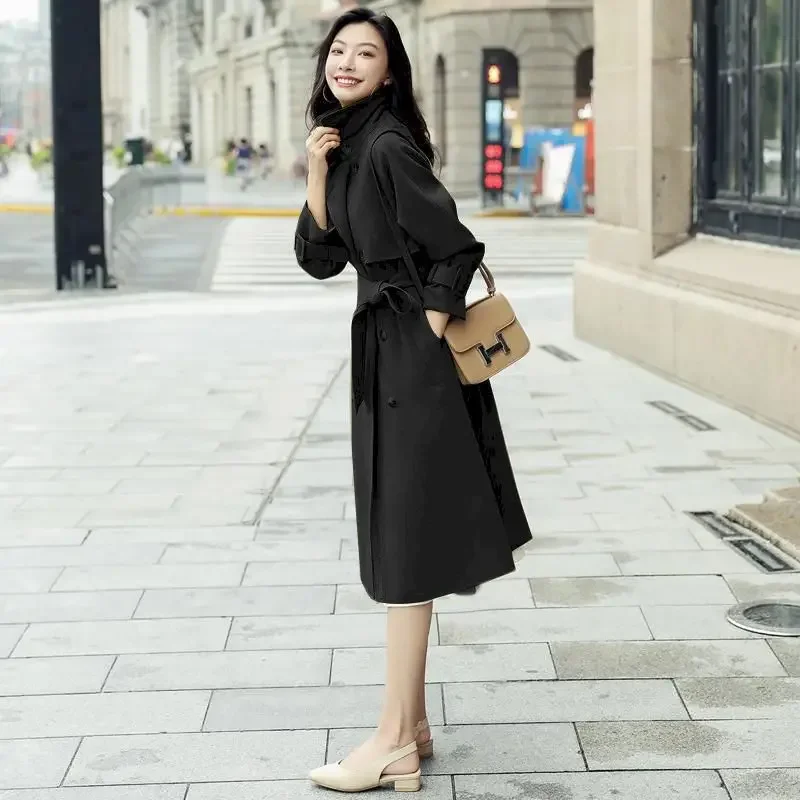 2022 Autumn Winter Hot Trench Coat for Women New Korean Fashion Double-breasted Mid-length Coats and Jackets Elegant Tops femme