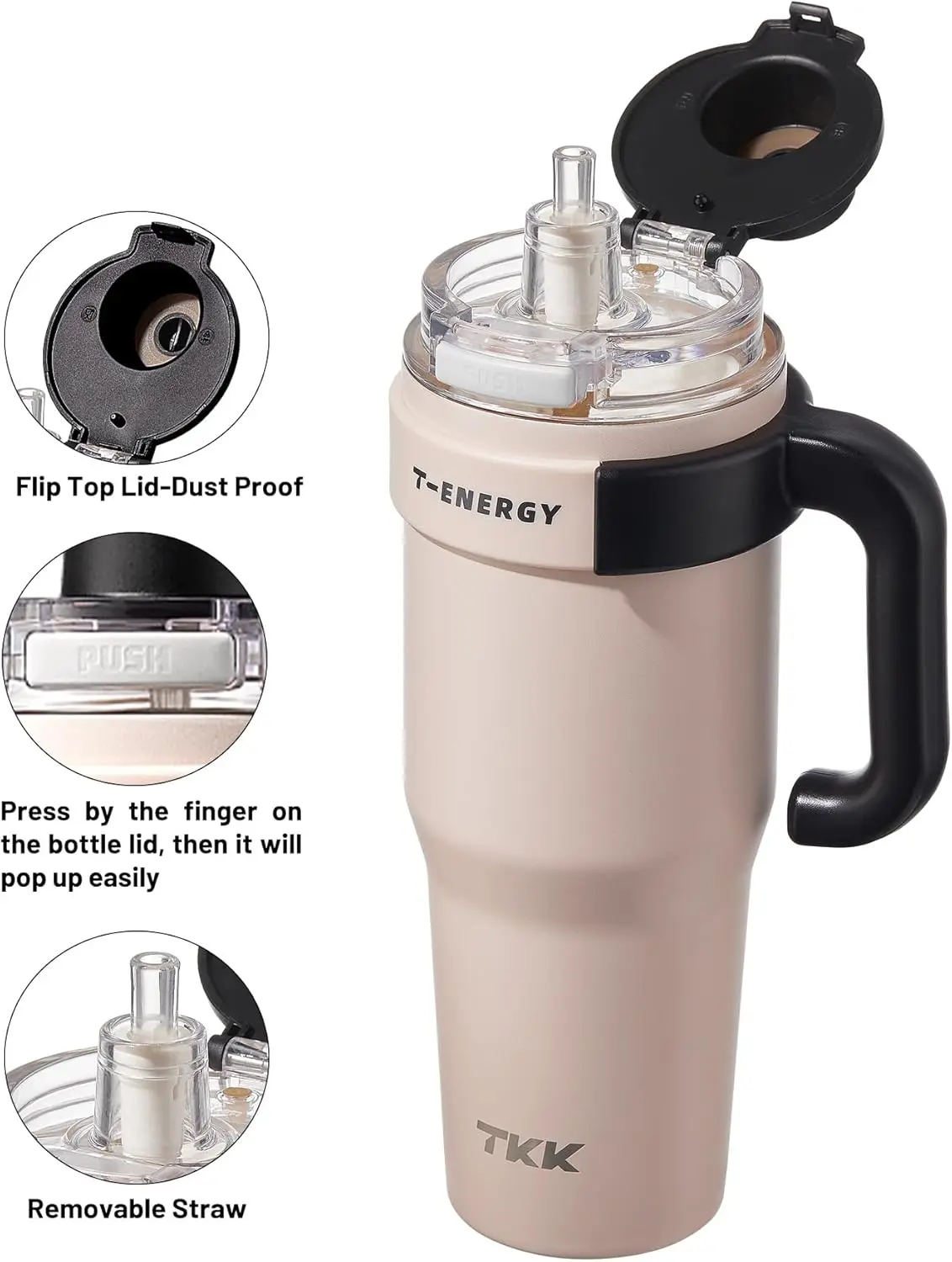 

Автомобильная чашка TKK, изолированные стаканы на 40 унций, дорожная кружка из нержавеющей стали с керамическим покрытием, герметичная чашка для кофе со льдом с двойными стенками