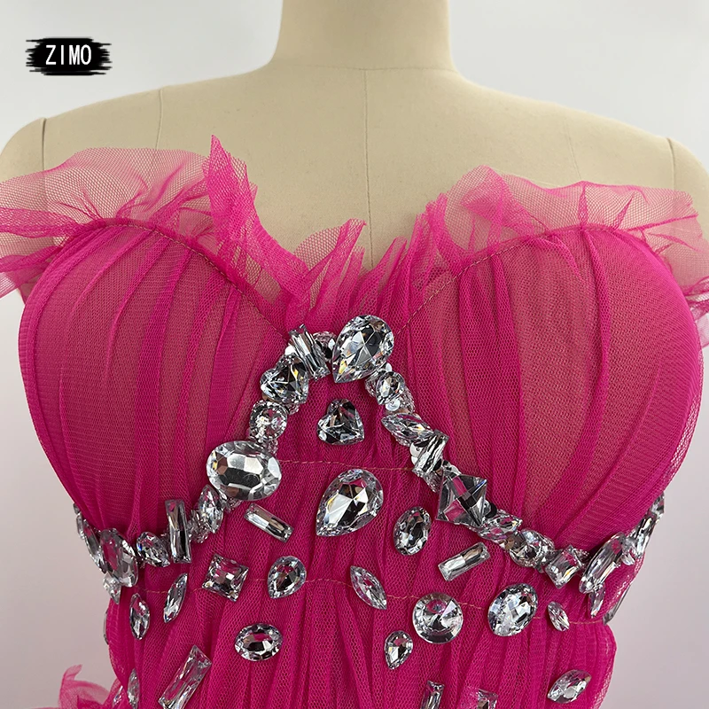 Custom fashion pink dress mesh sexy top and skirt sets dance birthday party club performance stage wedding drag queen costumes