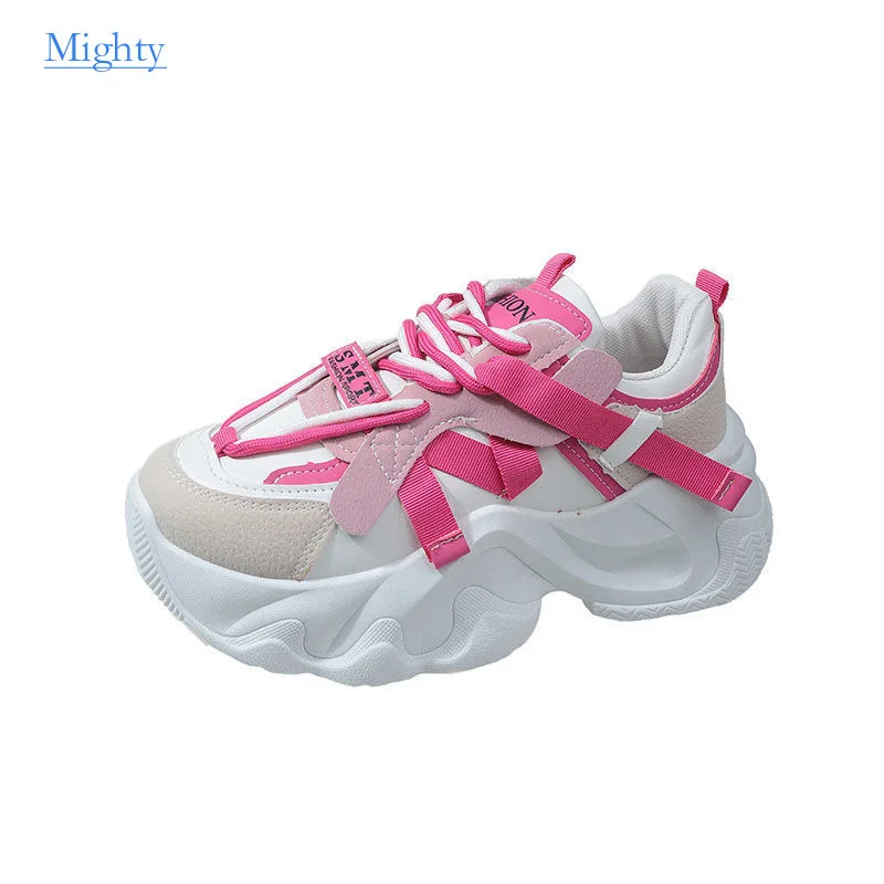 

Womens Flat Shoes Tennis Female Platform Roses Fashion Trainers 2024 Thick Sole Fabric PU Lace-up Increased Internal Sneakers