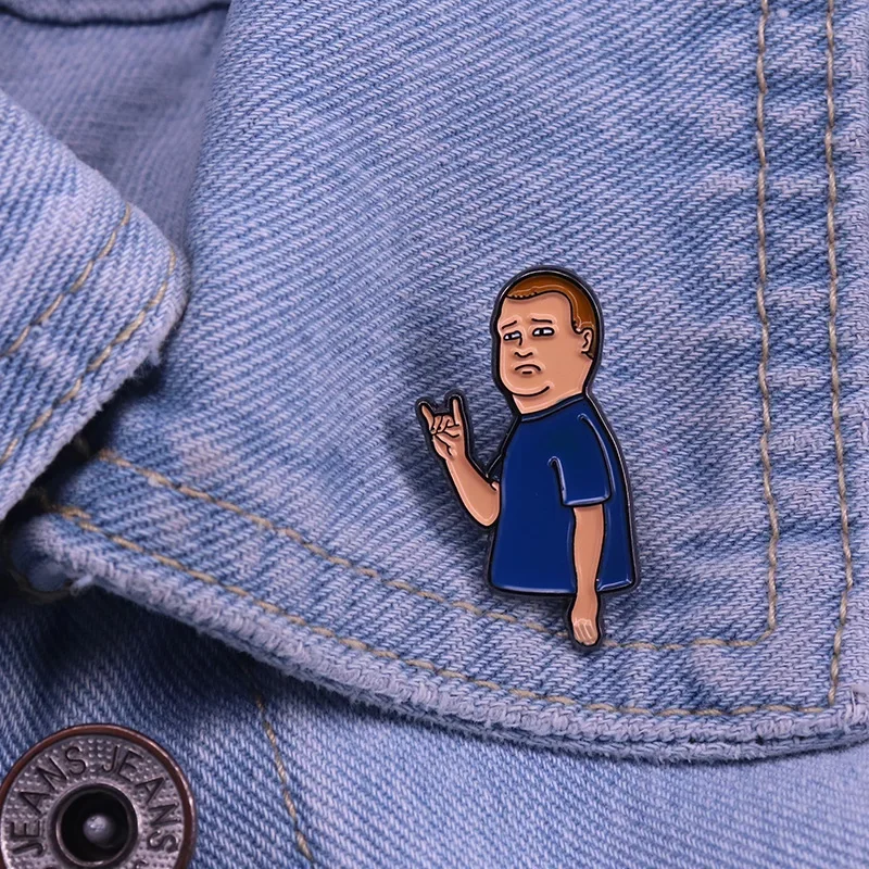 Bobby Badge Hill Sitcom Enamel Gentlemen Lazy Couch Potato Rock Horns Backpack Lapel Brooch Cute Jewelry Gift for Cartoon Fan