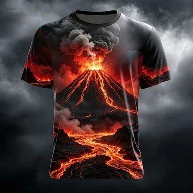 Men's Volcano Lava Flame 3D Printed T-Shirt Crew Neck Short Sleeve Dark Style Streetwear Summer Casual Tee