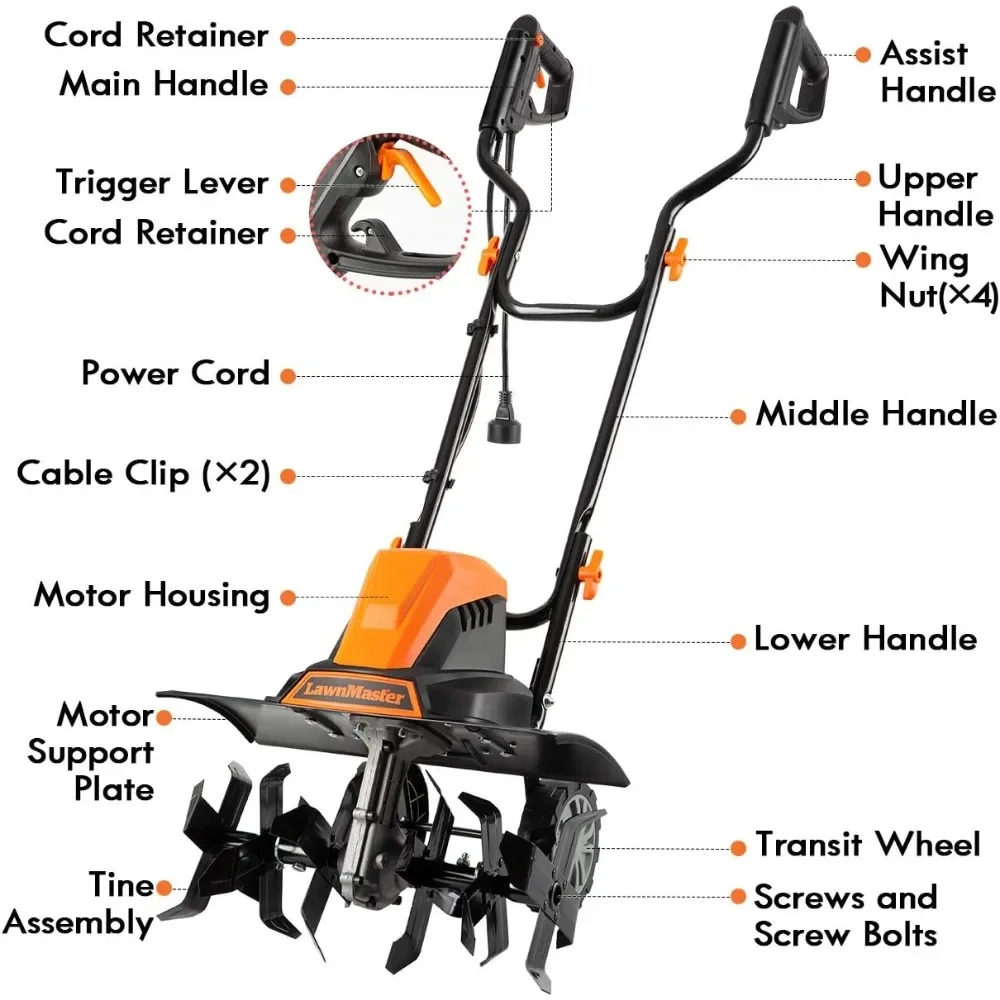 Corded Electric Tiller 13.5-Amp 18-Inch Orange