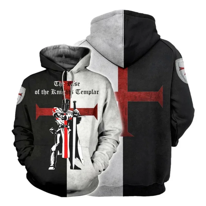 Knights Templar Armor Hoodies Jacket Crusader Cross Medieval Sweathsirt Pullover Full Printed 3D Men's Hoodie Tracksuit Carnival