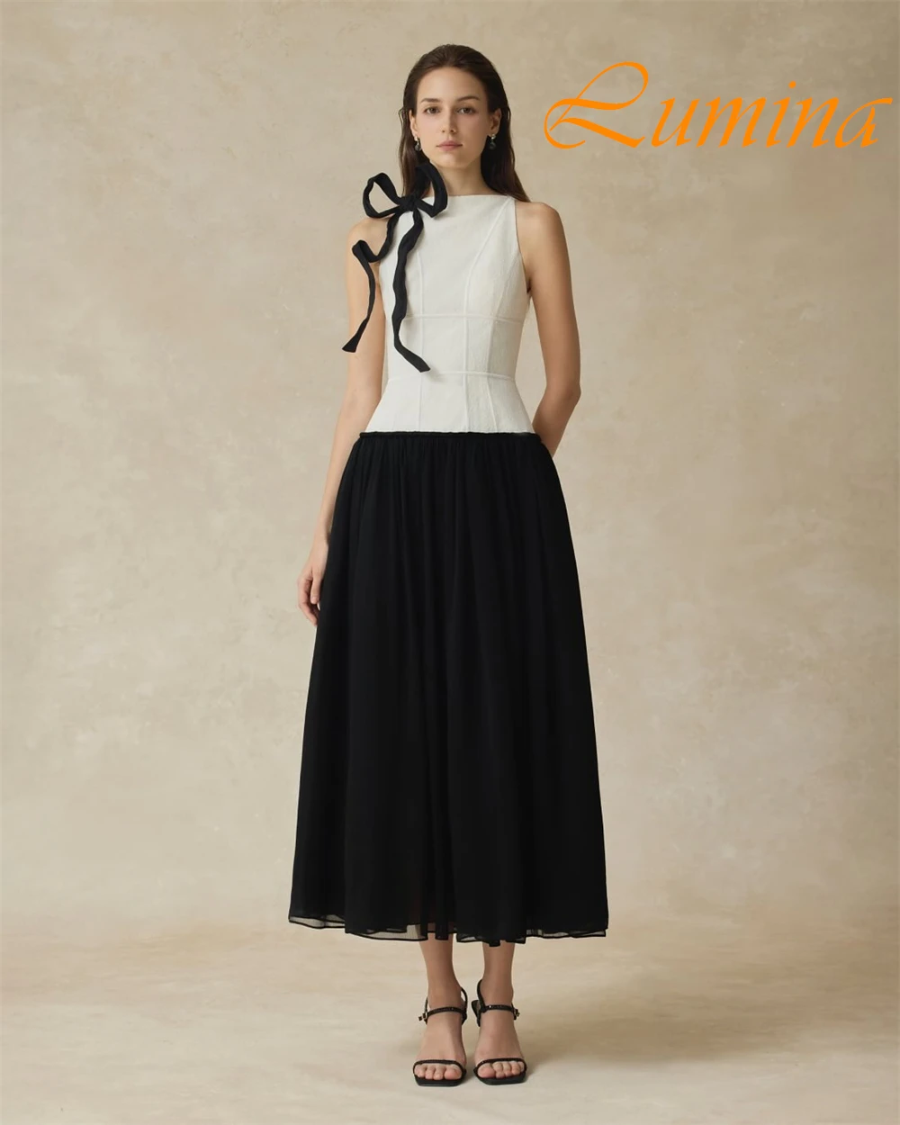 Vestido de noche personalizado de alta calidad con cuello redondo, vestido de cóctel clásico de gasa sin mangas, flores modernas, vestidos para ocasiones especiales