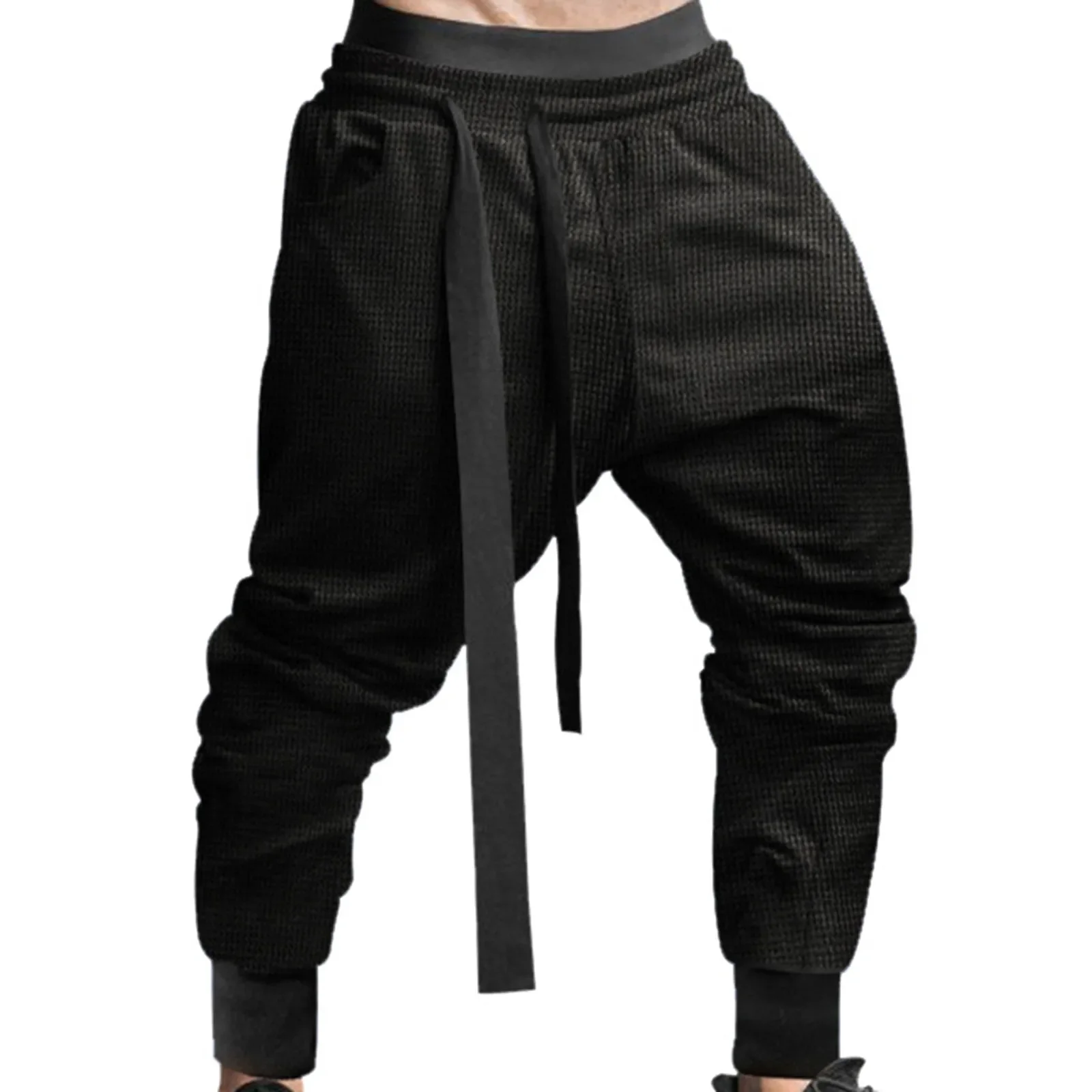 

2024 Men'S Harem Pants Streetwear Casual Joggers Drawstring Asymmetric Sweatpants Ankle-Length Men Solid Sports Trousers