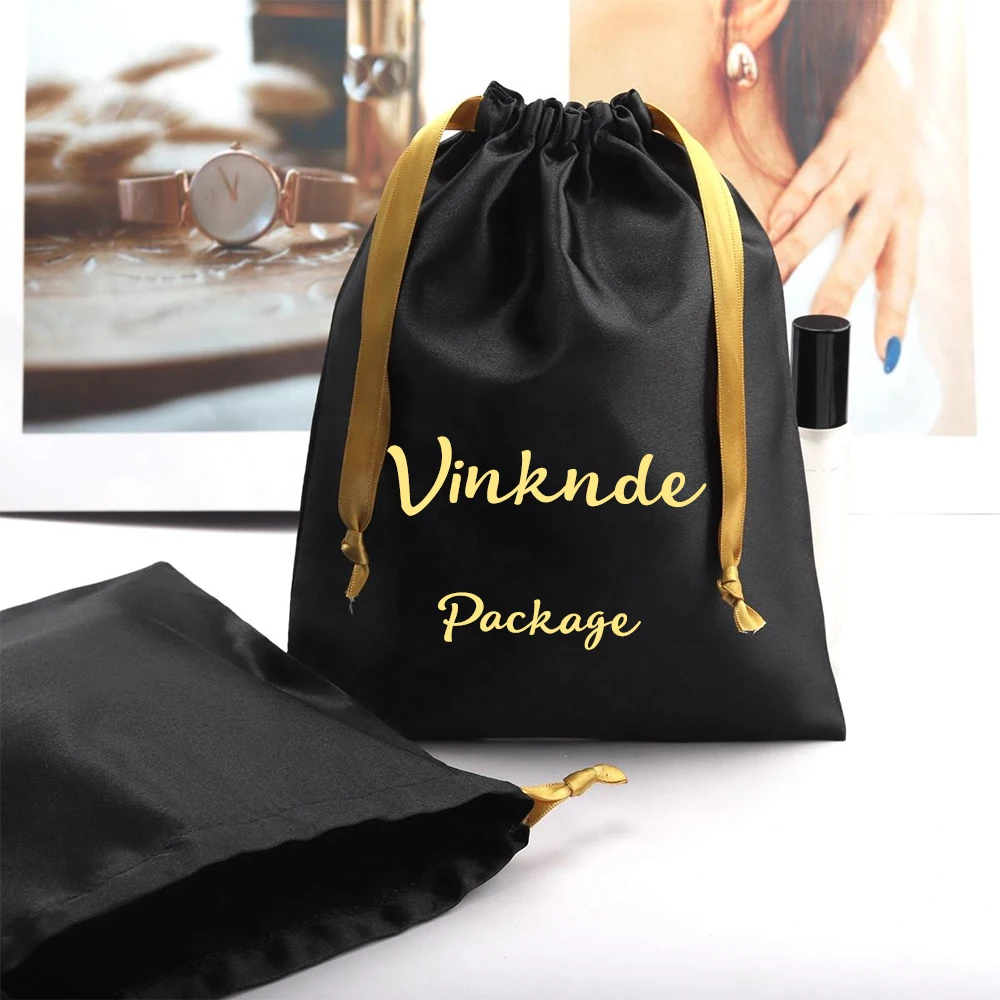 Bolsa de pelucas con logotipo personalizado de lujo, 50 Uds., 25x30cm, embalaje de regalo con cordón suave, bolsa de satén de seda para ropa, joyería, jabón, vela, Perfume