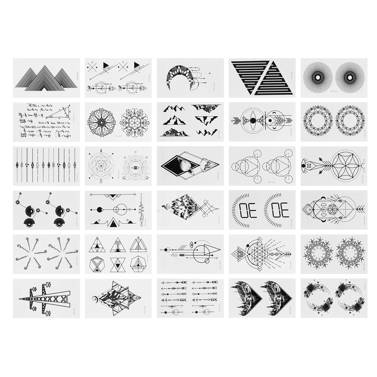 60 Pcs Stickers Geometric Tattoo Tattoos Decals Body Water Proof Stylish Minimalist Black Temporary Men and Women